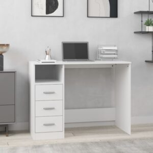 Elegant White Engineered Wood Desk with Drawers Home Office Study Table