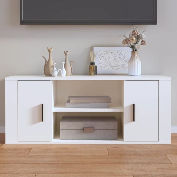 Chic White TV Stand Media Storage Cabinet Engineered Wood Spacious Organizer