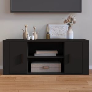 Chic Black Engineered Wood TV Cabinet Spacious Storage Media Stand with Doors