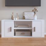 High Gloss White TV Stand Cabinet Engineered Wood Spacious Storage Display Unit