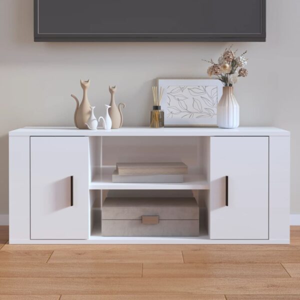 High Gloss White TV Stand Cabinet Engineered Wood Spacious Storage Display Unit