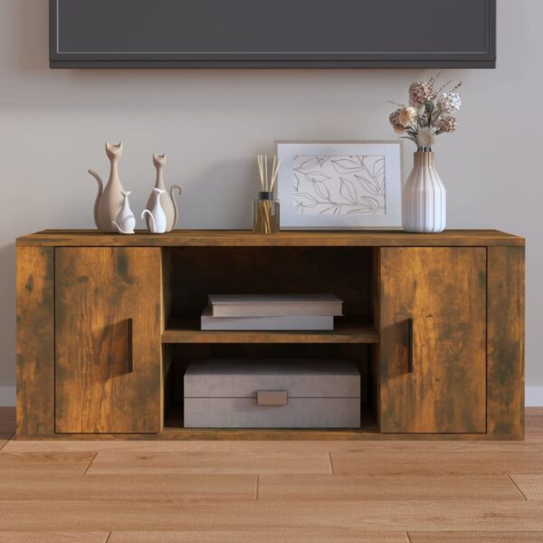 Chic Smoked Oak TV Cabinet - Spacious Engineered Wood Media Storage Unit