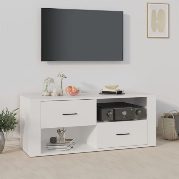 White Engineered Wood TV Stand Media Console Storage Cabinet Organizer