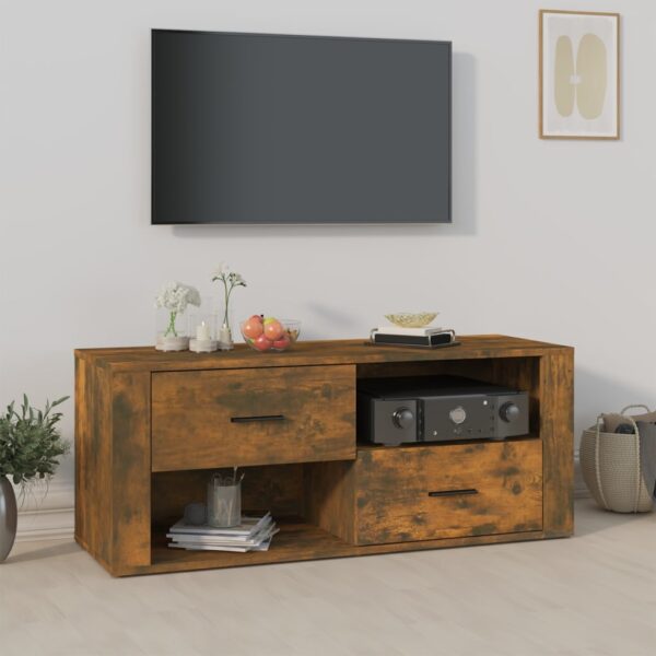 Chic Smoked Oak TV Stand Media Console Storage Cabinet Engineered Wood Organizer