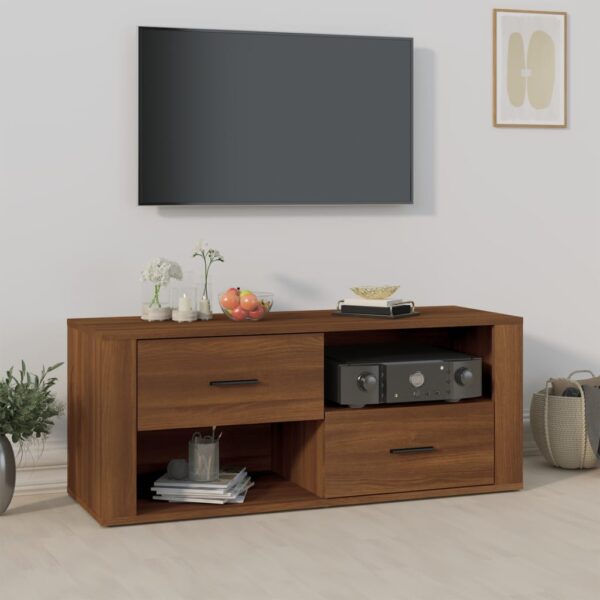 Chic Brown Oak Engineered Wood TV Stand Media Storage Cabinet with Drawers