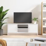 Elegant White TV Stand Cabinet Engineered Wood Spacious Storage Modern Design