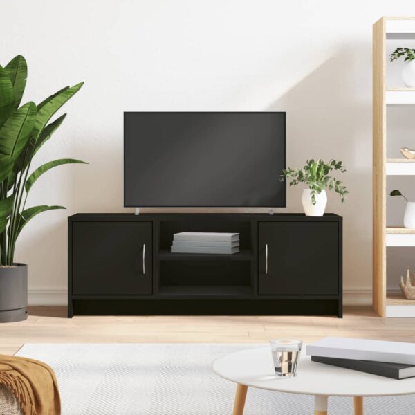 Stylish Black Engineered Wood TV Stand Cabinet with Storage Compartments