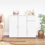 Elegant White Sideboard Cabinet Ample Storage Display Engineered Wood Chic Decor