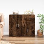 Elegant Smoked Oak Sideboard Classic Storage Cabinet Engineered Wood Display