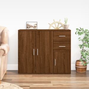 Classic Brown Oak Sideboard Engineered Wood Spacious Storage Elegant Display