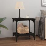 Stylish Black Side Table Engineered Wood Top Open Shelf Adjustable Legs Stable