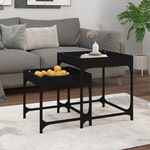 Chic Black Engineered Wood Side Tables Set of Two with Adjustable Legs