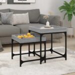 Chic Grey Sonoma Engineered Wood Side Tables Set of Two with Steel Frame