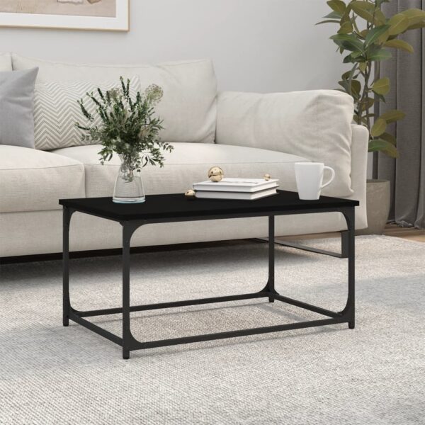 Elegant Black Coffee Table Engineered Wood Iron Frame Modern Living Room Decor