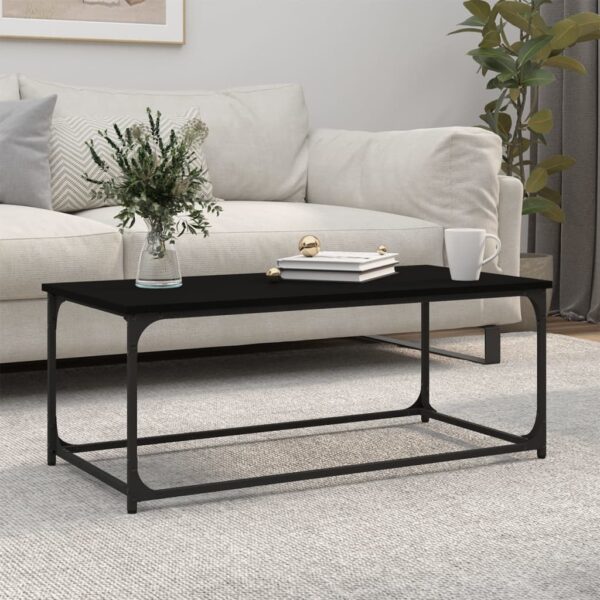 Elegant Black Coffee Table Engineered Wood Iron Frame Modern Living Room Decor