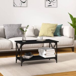 Elegant Black Coffee Table Engineered Wood Iron Frame Modern Living Room Decor