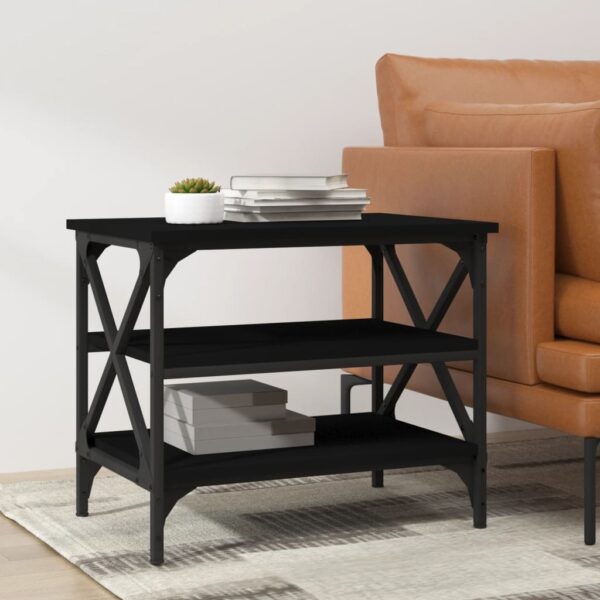 Chic Black Side Table Industrial Charm Engineered Wood Sturdy Storage Space