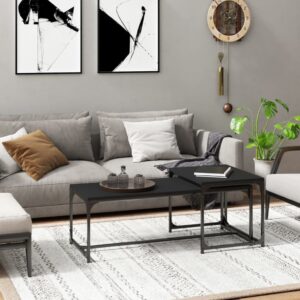 Chic Black Engineered Wood Coffee Table Set with Steel Frame and Adjustable Legs