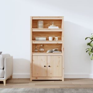 Rustic Solid Pine Wood Highboard Storage Cabinet with Shelves and Doors