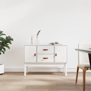 Classic White Solid Pine Wood Sideboard Storage Cabinet with Drawers & Shelves