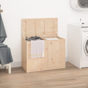 Solid Pine Wood Laundry Box Dual Section Hydraulic Lid Rustic Storage Organizer