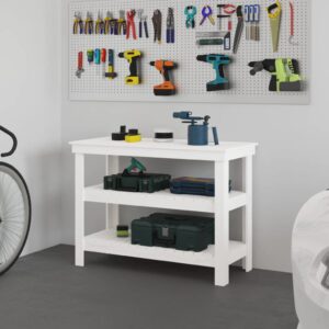 Work Bench White 110.5x50x80 cm Solid Wood Pine