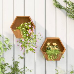 Rustic Corten Steel Wall Planters Weathering Durable Garden Decor Set of Two