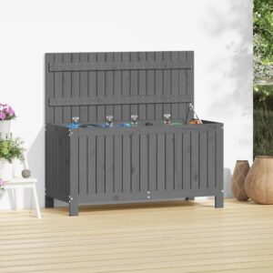 Outdoor Wooden Storage Chest Grey - Rustic Solid Pine Cushion Box with Gas Lift