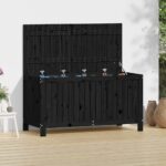 Outdoor Garden Storage Box Black Solid Pine Wood Cushion Tool Organizer Ventilated