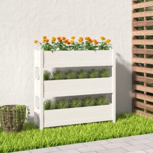 White Solid Pine Wood Planter Raised Bed Garden Flower Box Outdoor Decorative