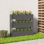 Solid Pine Wood Planter Raised Garden Bed Grey Outdoor Flower Vegetable Box Decor