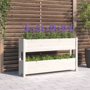 White Solid Pine Wood Raised Garden Bed Planter for Outdoor Patio Balcony Decor