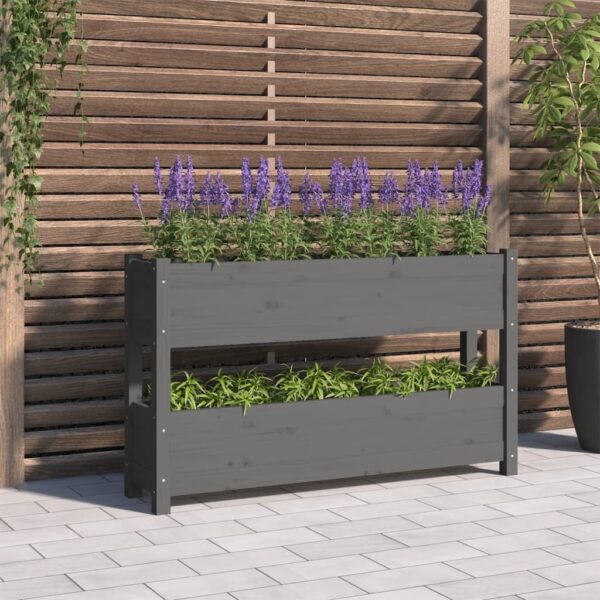 Solid Pine Wood Planter Raised Garden Bed Grey Rectangular Flower Box Patio