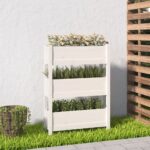 Solid Pine Wood Planter White Raised Garden Bed Decorative Flower Box