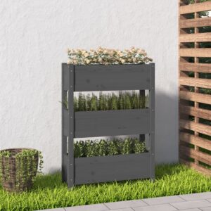 Solid Pine Wood Planter Raised Garden Bed Grey Finish Rustic Decorative Outdoor