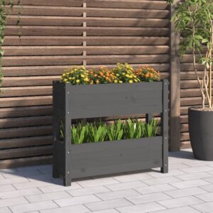 Solid Pine Wood Planter Raised Bed Grey Garden Flower Box Herb Vegetable Display