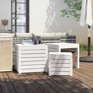 White Solid Pine Wood Garden Box Set Storage Outdoor Patio Furniture with Lid