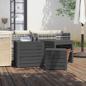 Solid Pine Wood Grey Garden Storage Box Set - Ample Space  Versatile Use