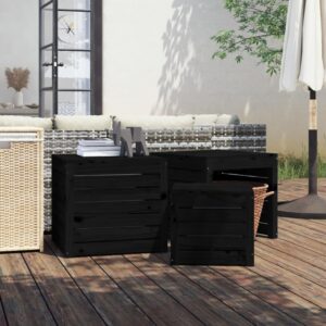 Solid Pine Wood Garden Storage Box Set Black Outdoor Patio Furniture Organizer