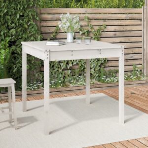 Outdoor Garden Patio Table Solid Pine Wood Sturdy White Square Dining Furniture