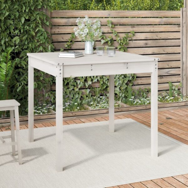 Outdoor Garden Patio Table Solid Pine Wood Sturdy White Square Dining Furniture