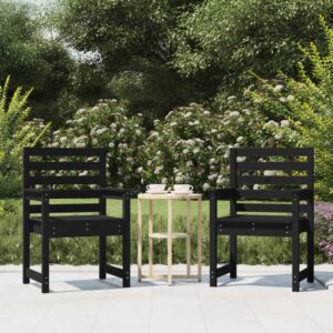 Set of Two Solid Pine Wood Outdoor Garden Chairs in Black - Weather Resistant