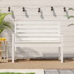 Classic White Solid Pine Wood Garden Bench with Backrest and Armrests for Patio