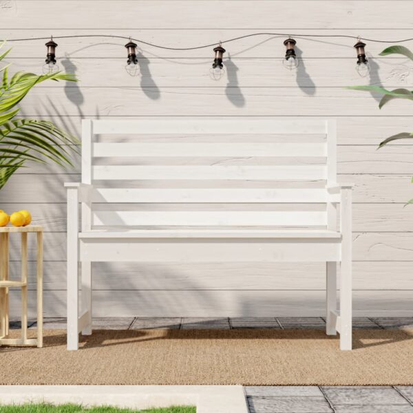 Classic White Solid Pine Wood Garden Bench with Backrest and Armrests for Patio