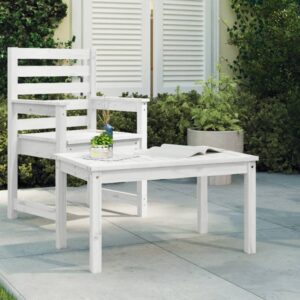 Solid Pine Wood Garden Table White Outdoor Patio Terrace Furniture Rustic Look