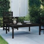 Outdoor Solid Pine Wood Garden Table Elegant Black Finish Rustic Patio Furniture