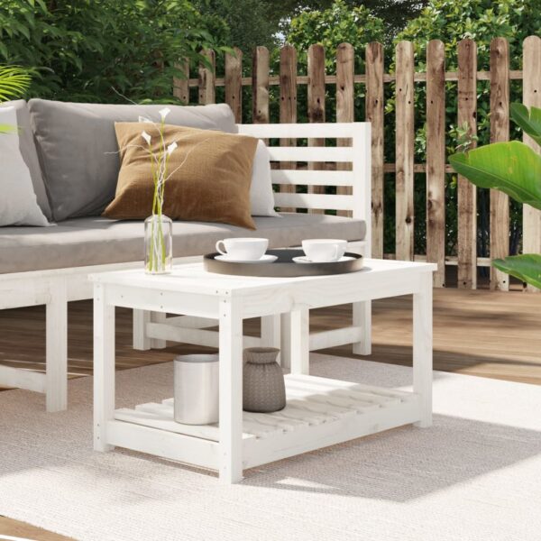 White Solid Pine Wood Garden Table Rustic Outdoor Patio Furniture with Shelf