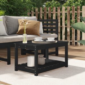 Rustic Solid Pine Wood Garden Table Black - Outdoor Patio Furniture with Shelf