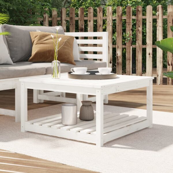 Chic White Solid Pine Wood Garden Table with Shelf - Outdoor Patio Furniture