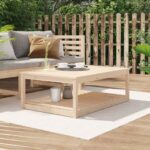 Solid Pine Wood Garden Table Outdoor Patio Furniture with Shelf Rustic Design